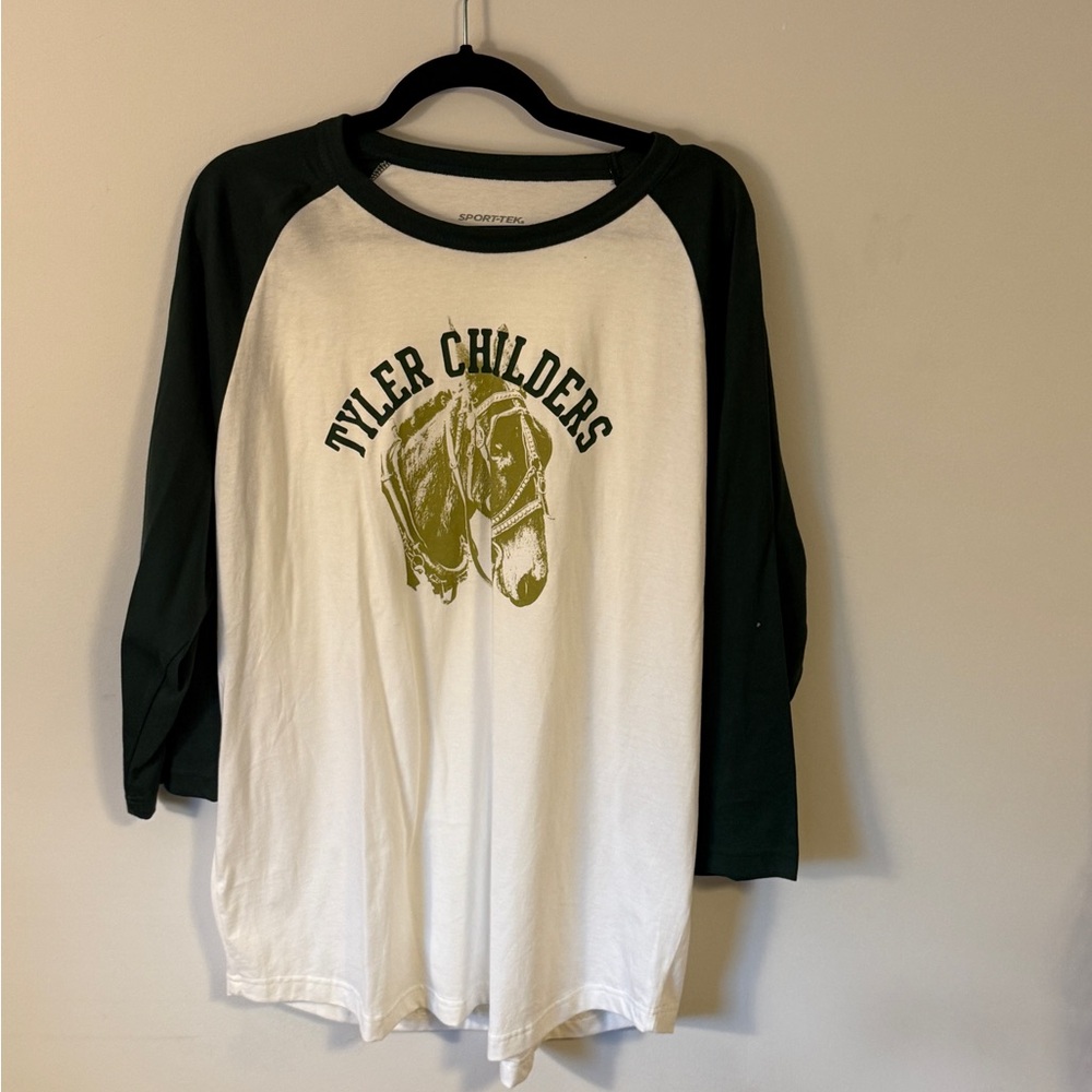 Sport-Tek Tyler Childers White and Dark Green Raglan Long Sleeve Tee